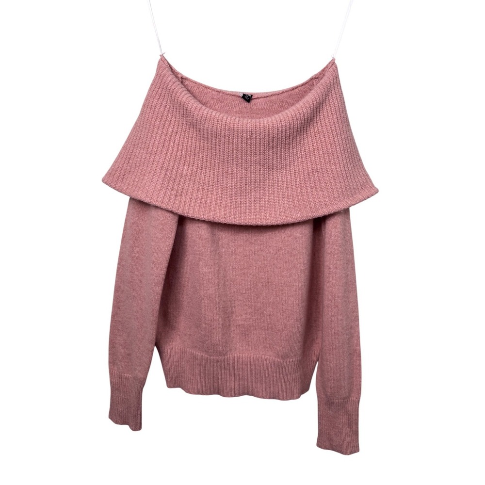 Uniqlo Lambswool Blend Off The Shoulder Sweater Pink Ribbed Knit Soft Girl XS